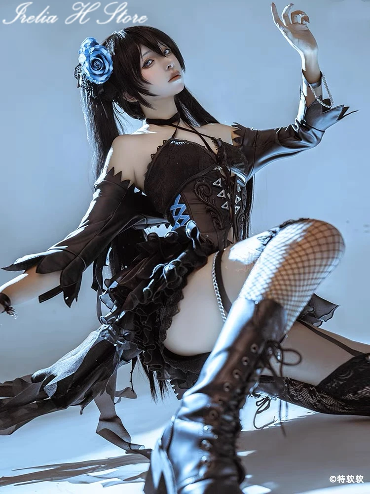 ملابس أنمي كوسبلاي من Irelia H ، أسود روك مطلق النار ، بيكيني جلدي ، شورت مثير ، يومي