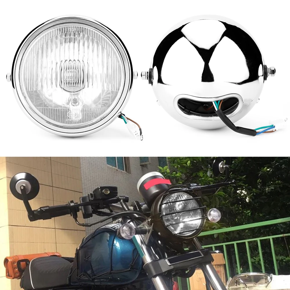 

Motorcycle Headlamp Motorcycle Headlight Motorcycle Retro Silver Shell White Lens Headlamp Front Headlight for GN125