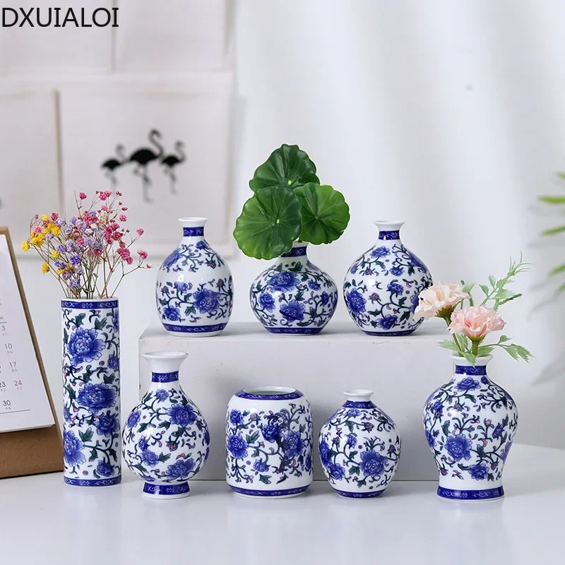 DXUIALOI Chinese antique mini applique small vase ceramic crafts living room desktop hydroponic vase home decoration