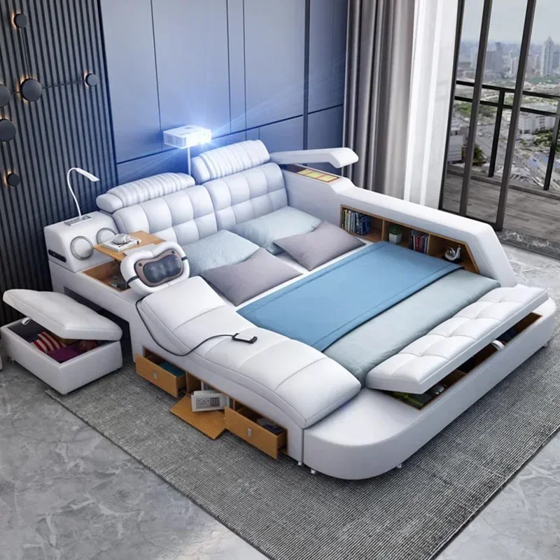 

Drawers Glamorous Double Bed Frame Design King Modern Multifunctional Twin Bed Frame Luxury Platform Cama De Casal Furniture