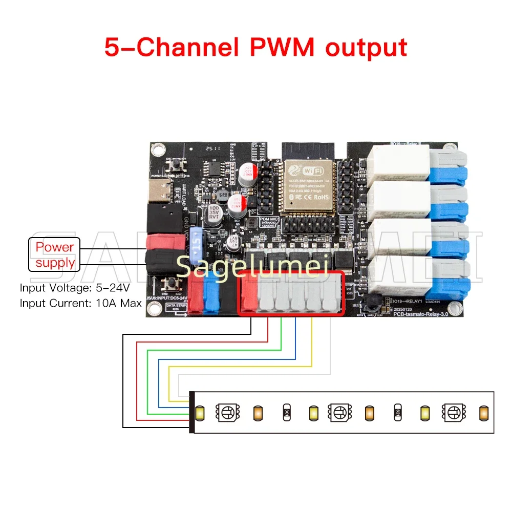 GLEDOPTO ESP32 development board suitable for Tasmato WLED IOT DIY microphone 15A fuse PWM analog LED strip relay infrared
