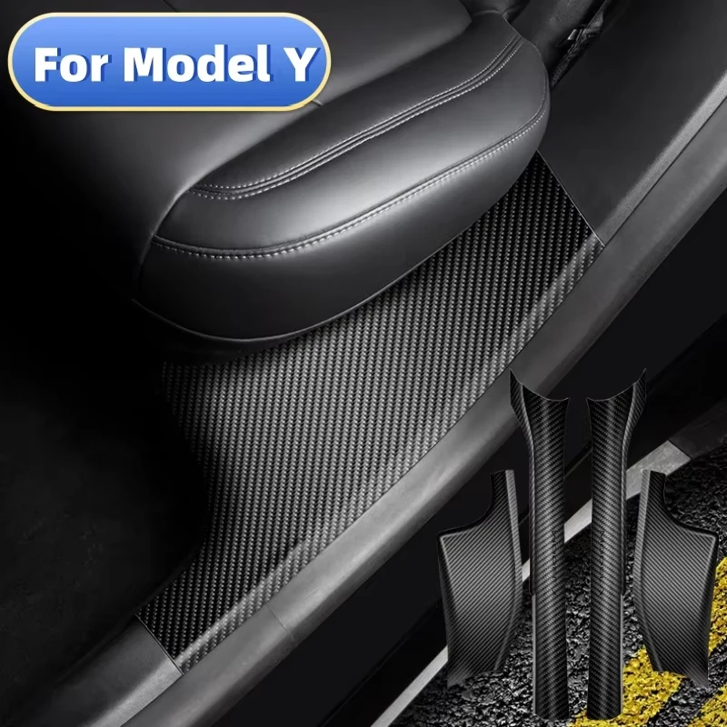 4PCS Front Rear Door Sill Protector Cover with Built-in Threshold Bar Decoration for Tesla Model Y Carbon Fiber Modification