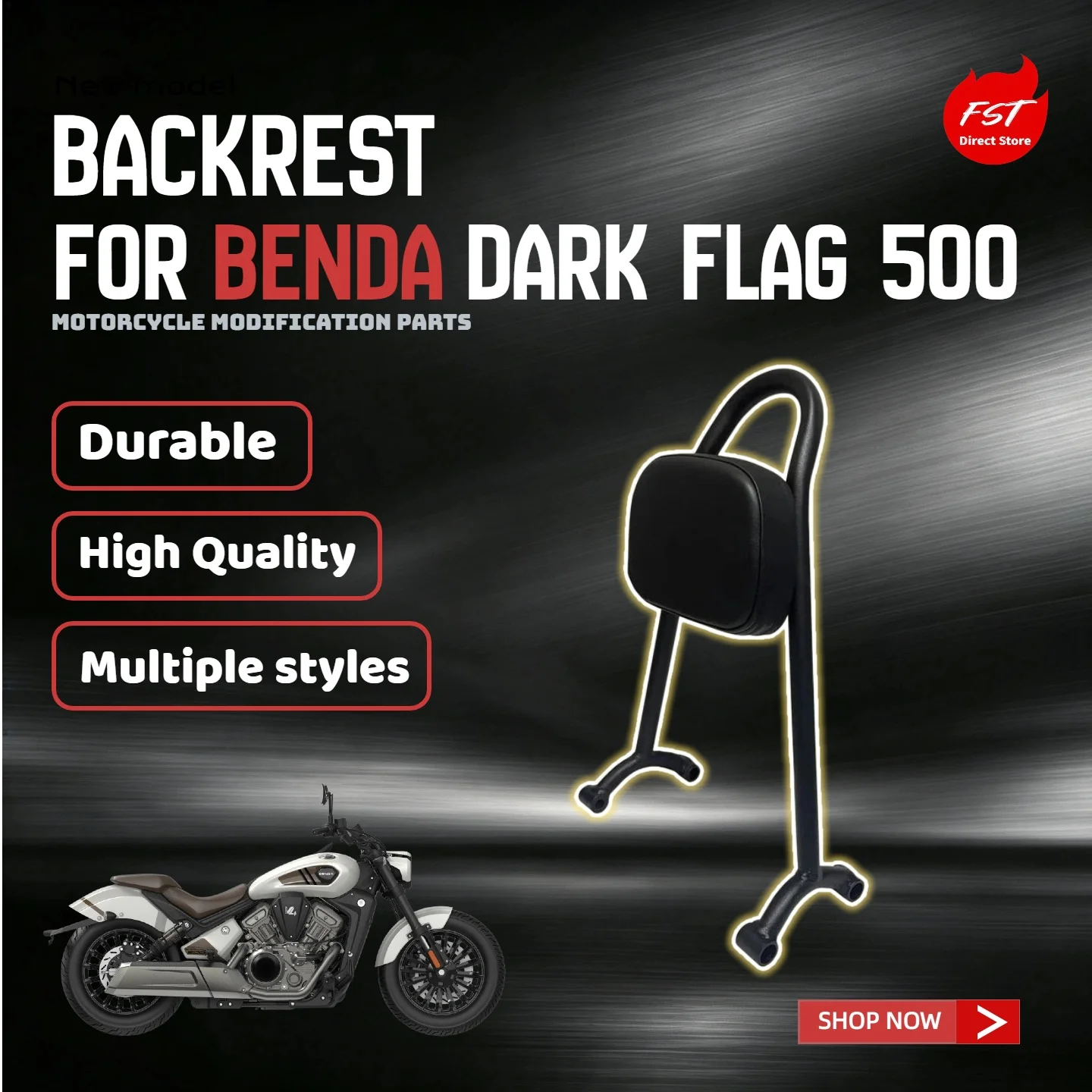 For Benda Dark Flag 500 Motorcycle Retro Rear Passenger Backrest & Grab Handle Mod Parts