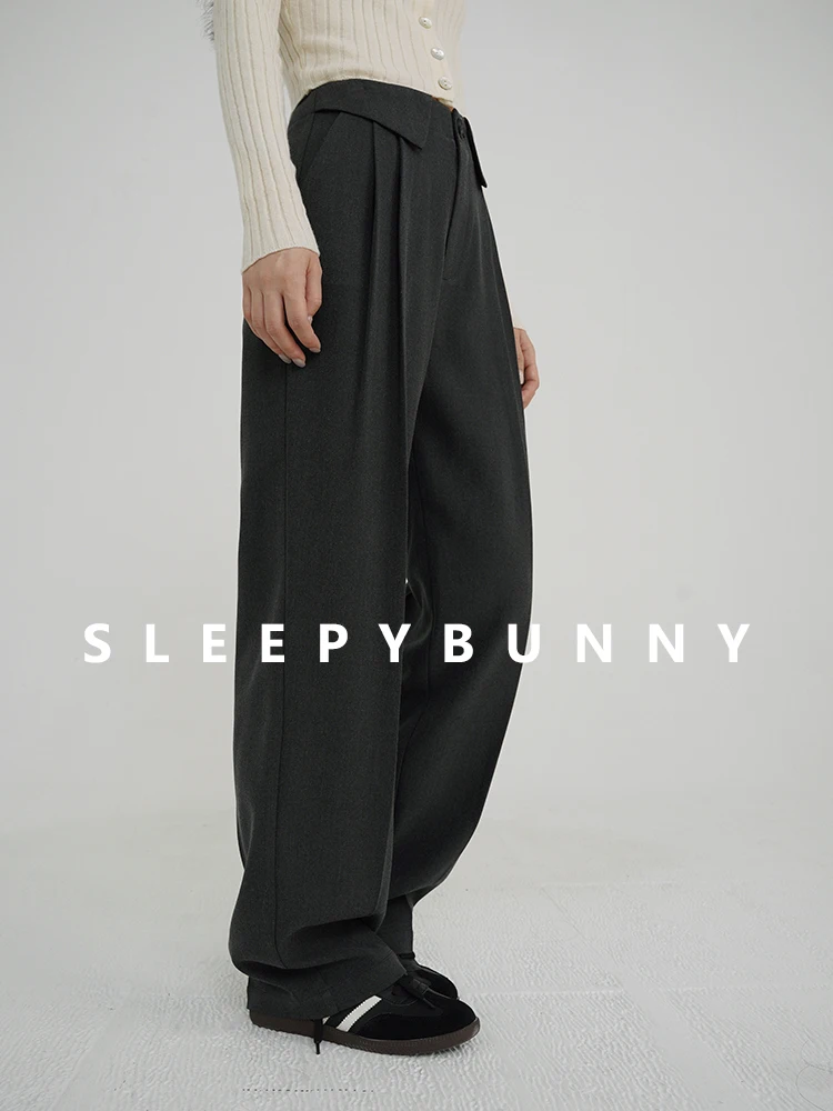 Pantaloni eleganti a gamba larga a vita alta – Pantaloni lunghi dritti larghi con dettagli tascabili, pantaloni eleganti per l'autunno casual da ufficio