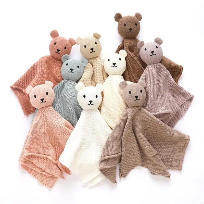 97BE Baumwoll-Schmusedecke, schlafende Puppen, Kind, süßer Bär, Kuscheltier, beruhigende und beschwichtigende Handtuchdecke für