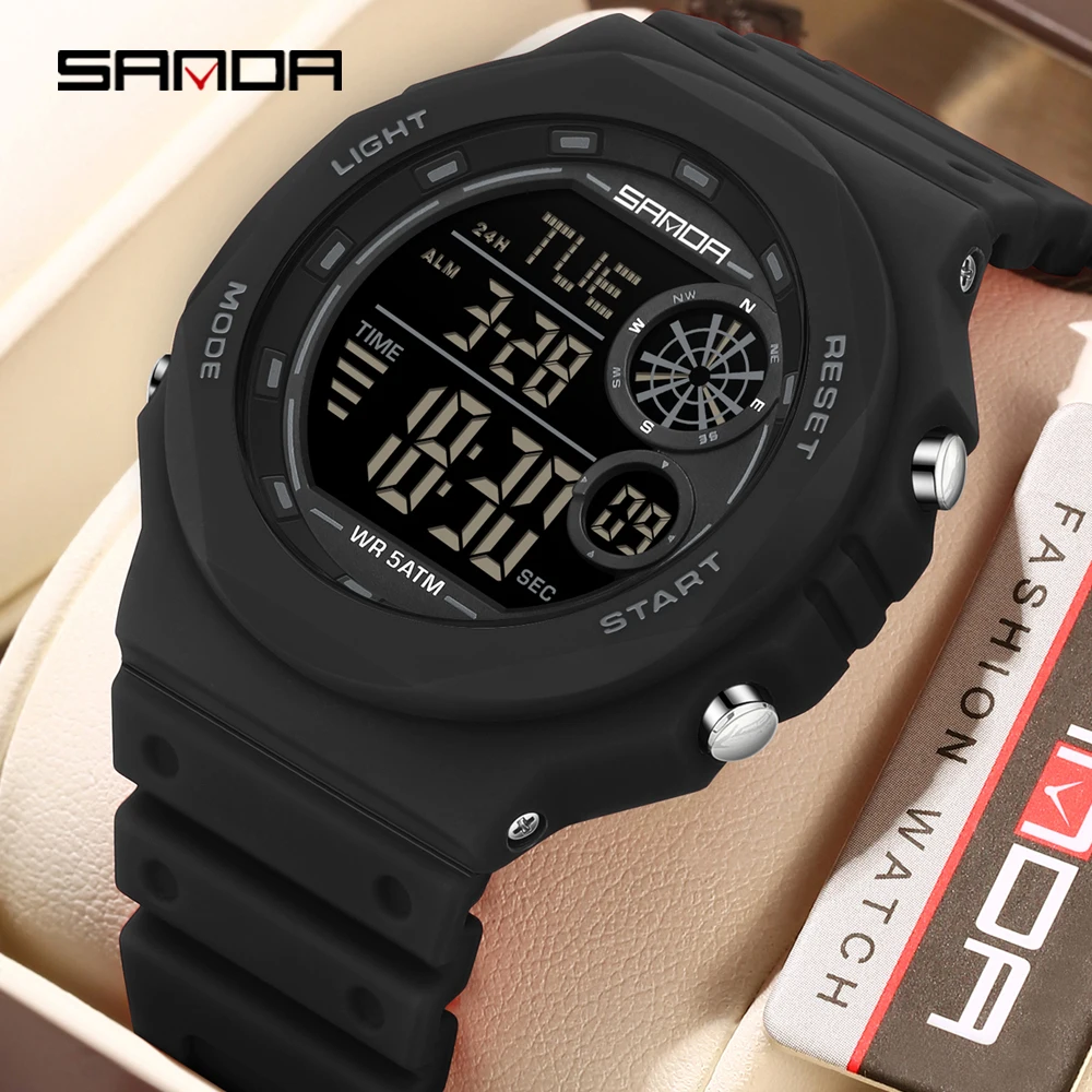 SANDA Новинка 6259, роскошные электронные цифровые часы с обратным отсчетом, водонепроницаемые светодиодные студенческие электронные часы, будильник, подарок 2025