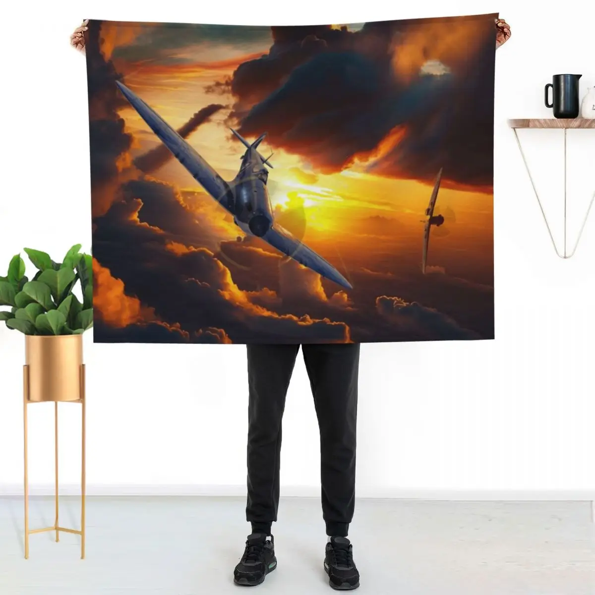 Spitfire Aircraft in the Sunset Aircraft art Throw Blanket bed plaid halloween heavy to sleep Luxury Designer Summer Blankets