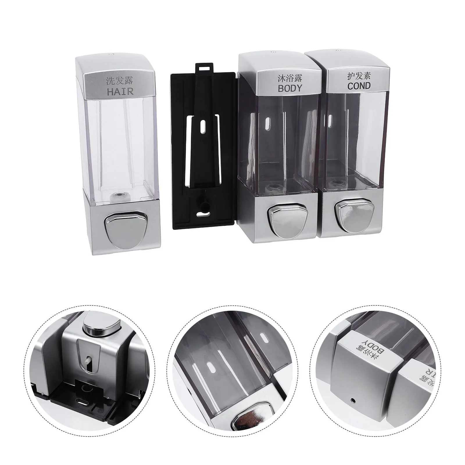 

Triple Outlet Wall Mounted Soap Dispenser for Shampoo Lotion and Shower Gel Easy Install Pump for Bathroom Kitchen Hotel Use