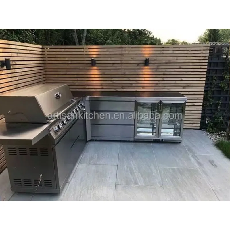 Modern Premium Weather Proof Custom Stainless Steel Outdoor Kitchen Modular Cabinet Gas Grill BBQ Metal Profile Integral