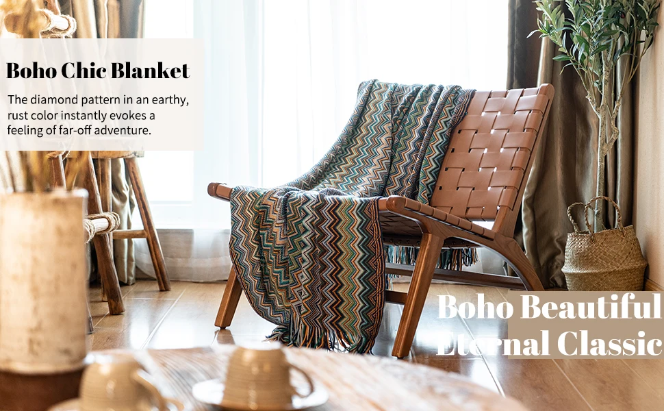 Battilo Boho Throw Blanket Lightweight Knit Throw With Tassels Bohemian Woven Sofa Blankets Soft Bed Plaid Decorative Blanket