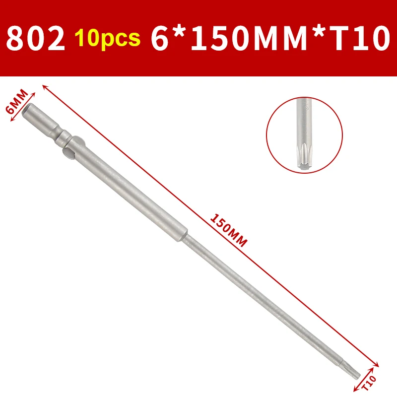 10PCS 150mm Length 1/4' Hex Shank Magnetic Star Torx Screwdriver bits T10 T15 for Exact Screw Unscrew Tools