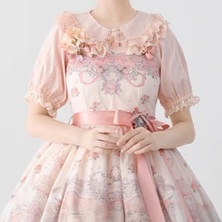 Japanese Sweet Lolita Style Blouses Women Victorian Elegant Lace Ruffles Square Collar Puff Sleeve Shirts Cute Blusas Mujer Tops