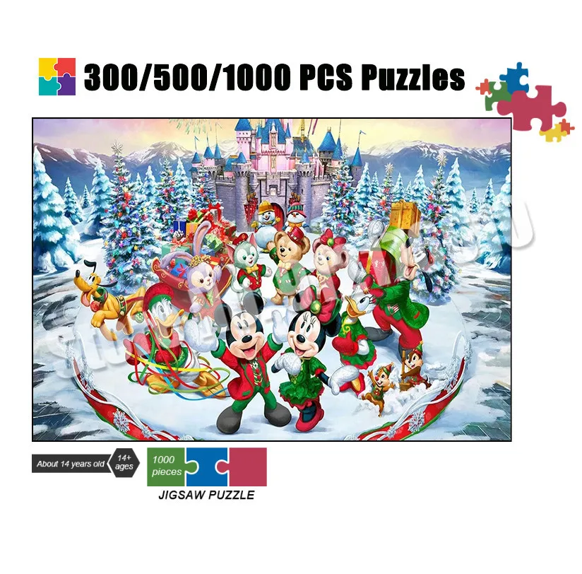 Christmas Gifts Mickey Minnie Donald Duck Puzzles for Adults 300/500/1000 Pieces Bear Rabbit Jigsaw Puzzle Diy Educational Toys