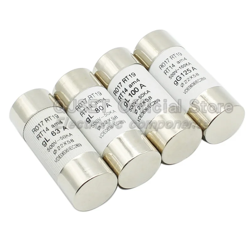 5 stks QJSET RO17 Keramische Zekering Buis R017 Quick Disconnect PV Solar Zekering 22X58mm 500 V 63A 80A 100A 125A RT14 RT19 RT18-125 22*58mm
