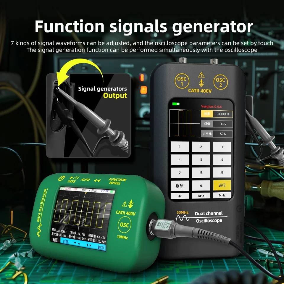 BSIDE O2 Touch Screen Digital Oscilloscope+Signal Generator Dual Channel 50MHz Automatic Osciloscópio Tools Graphic Tester