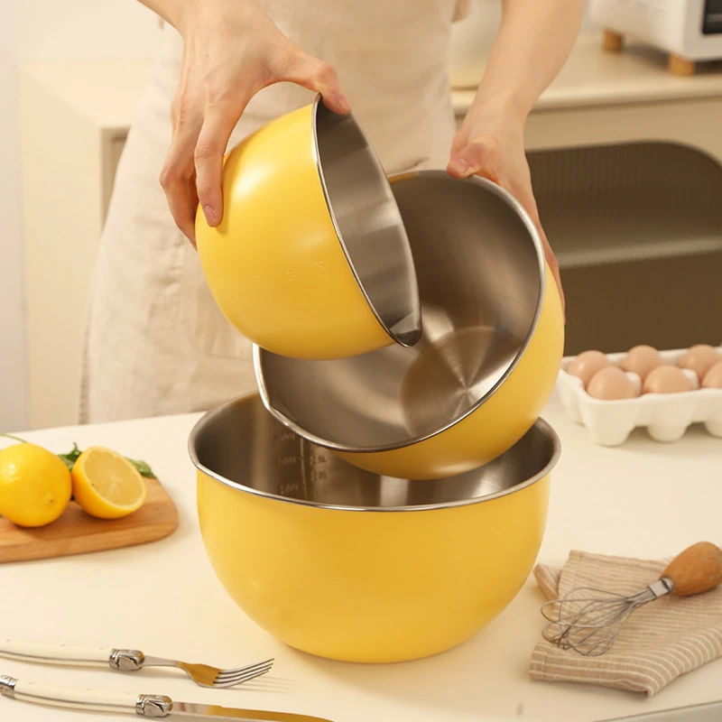 304 Stainless Steel Salad Mixing Bowl with Lid Kitchen Egg Dough Stirring Basin Fruit Vegetable Storage Bowls for Baking Cooking