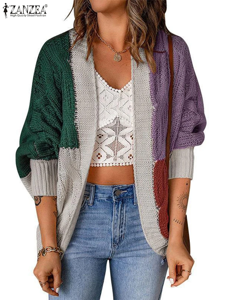 

2025 Stylish Women Sweaters Cardigan ZANZEA Autumn Winter Long Sleeve Knitted Sweaters Outwear Long Kimonos Coats Woman Jumper
