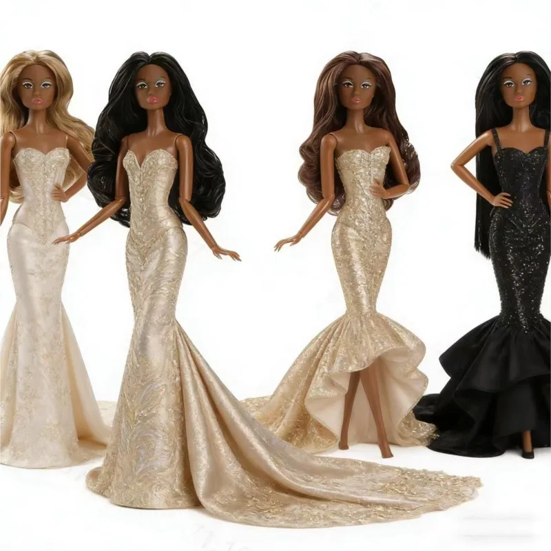 

1/6 Dress Up Supermodel Doll African Black 32cm Doll Dark Skin Brown Gold Curly Hair / 12 Joint Movable Body + Head DIY Toy