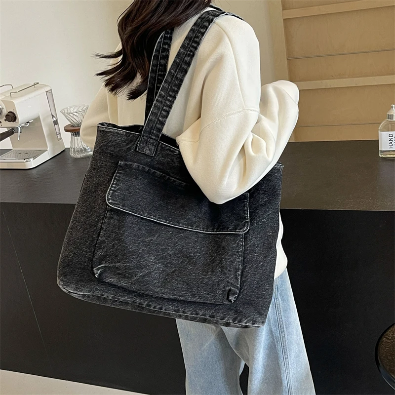 Duża dżinsowa torba damska 2024 New Jeans Tote Bag Y2K Canvas Shoulder Bag Student Eco Bag Korean Shopper Female Purses and Handbag