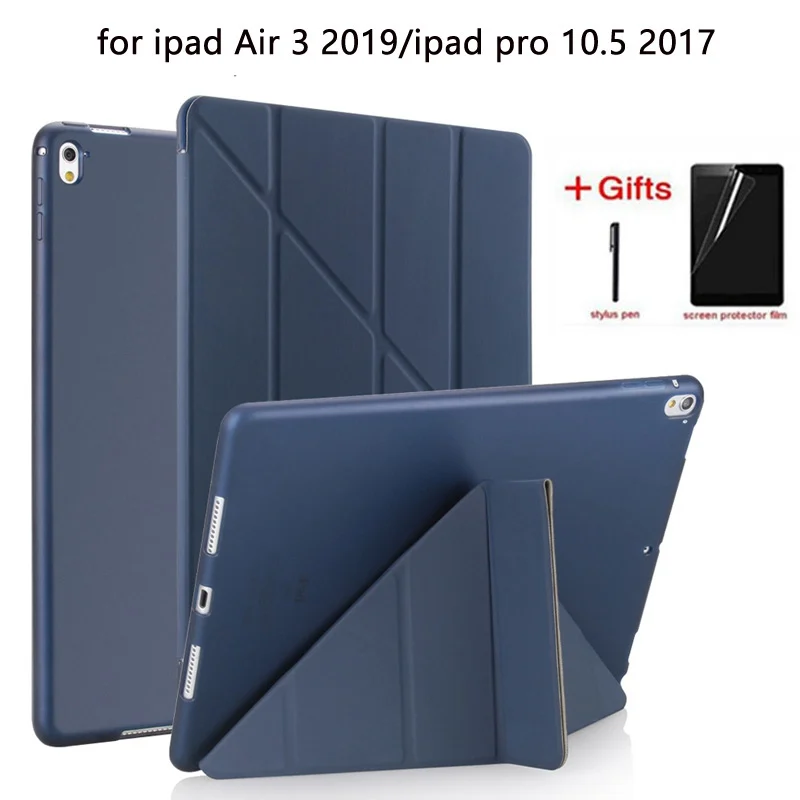 Slim PU Leather+Silicone Case For iPad Air 3 2019 Soft Back Smart Cover for iPad Pro 10.5 2017 2019 10.5 inch Case +Film Pen