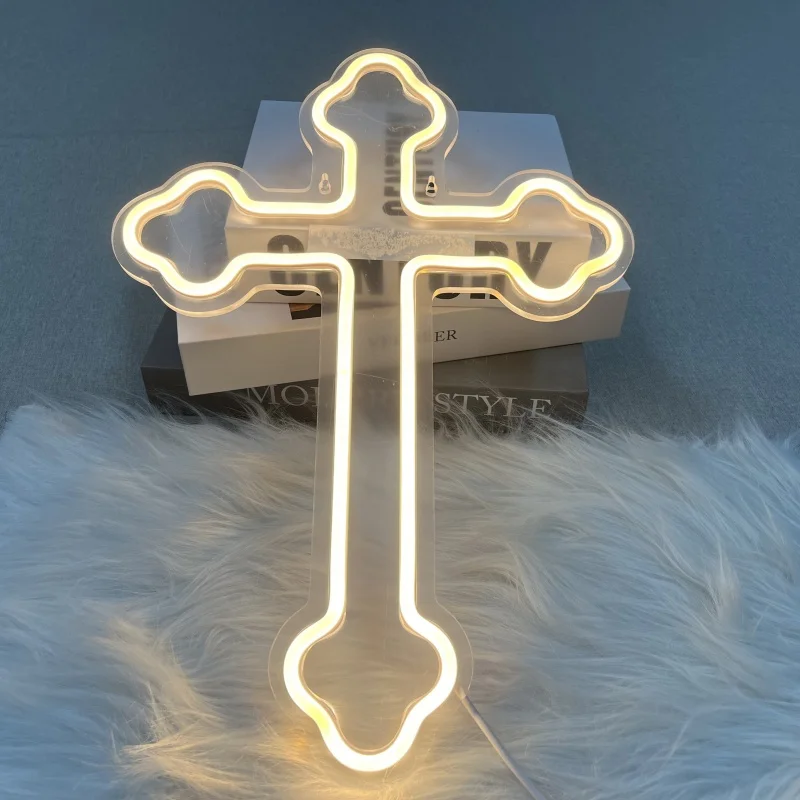 

Cross Neon Lights, Wall Decorations for Home, Bedroom, Wedding Party, Suitable for Christmas, New Year and Birthday Party Logos.