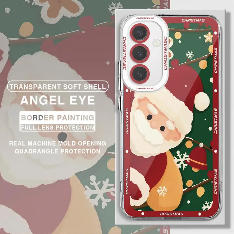 Claus Elk Snowman Christmas Tree Phone Case for Samsung Galaxy A35 A55A53 A54 A73 A34 A33 A25 A24 A13 A14 A15 Clear Soft Shell