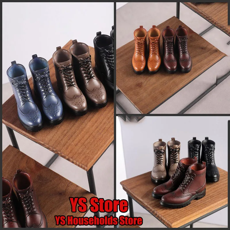 In Stock Shoes King SK009 1/6 Man Soldier Fashion Solid Casual Boots Vintage High Top Leather Motorcycle Shoes Fit 12