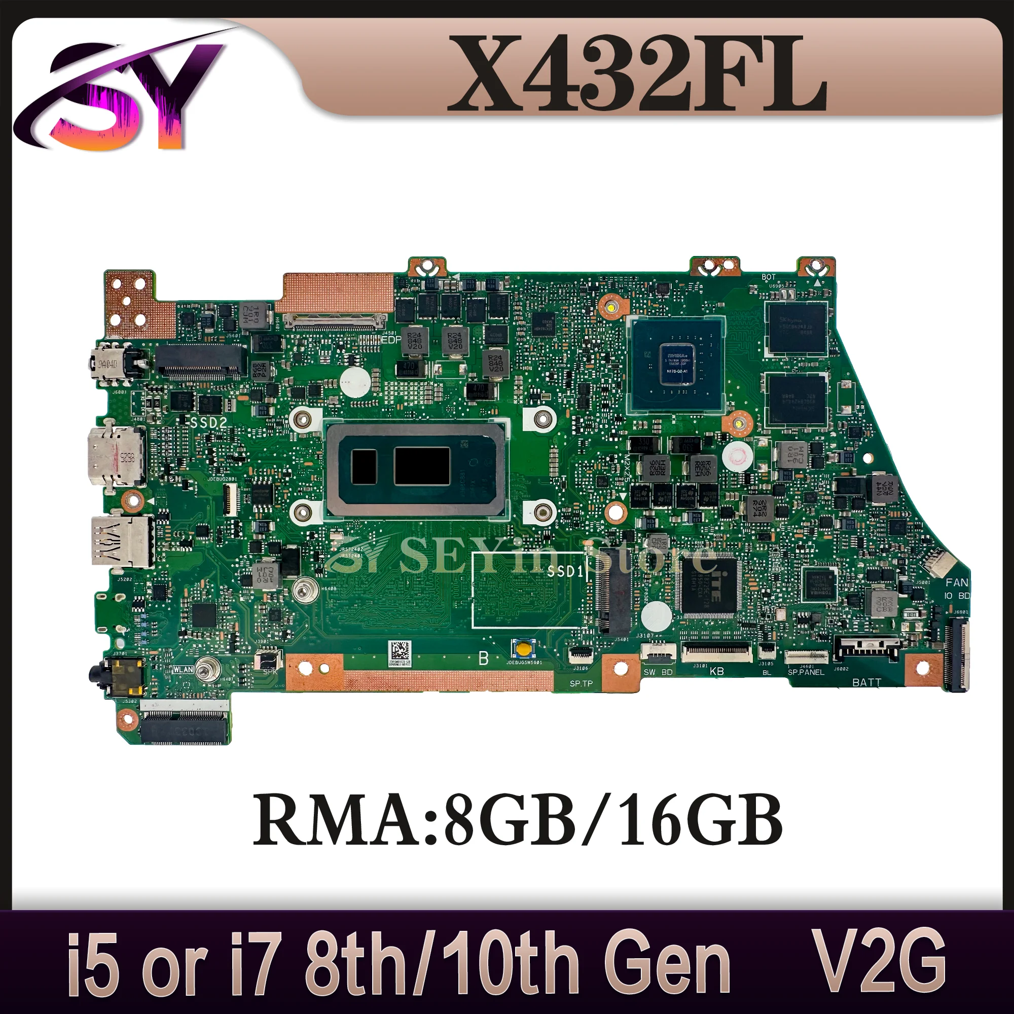 X432FA Mainboard For Asus X432FL X432FLC X432FAC K432F S432F V432F Laptop Motherboard i5 i7 8th/10th GPU-V2G/UMA RAM-8G/16G