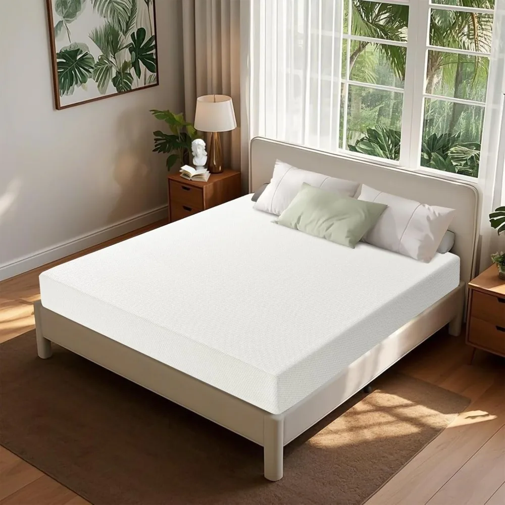 مرتبة مزدوجة للشاي الأخضر مقاس 5 بوصات في صندوق، مرتبة إسفنجية الذاكرة متوسطة الحجم لتخفيف الضغط، غطاء قابل للإزالة والغسل