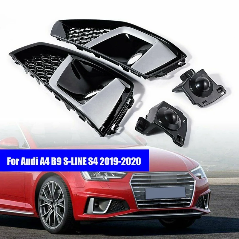 1Set Car Front Lower Bumper Grille Fog Light Cover Honeycomb For  A4 B9 S-LINE S4 2019-2020 8WD807681J 8WD807682J