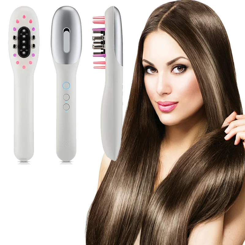 EMS Microcurrent Electric Massage Hair Comb Red Blue Light Therapy Care Essence Introduction Anti-Hair Loss Healthy Hair Brush