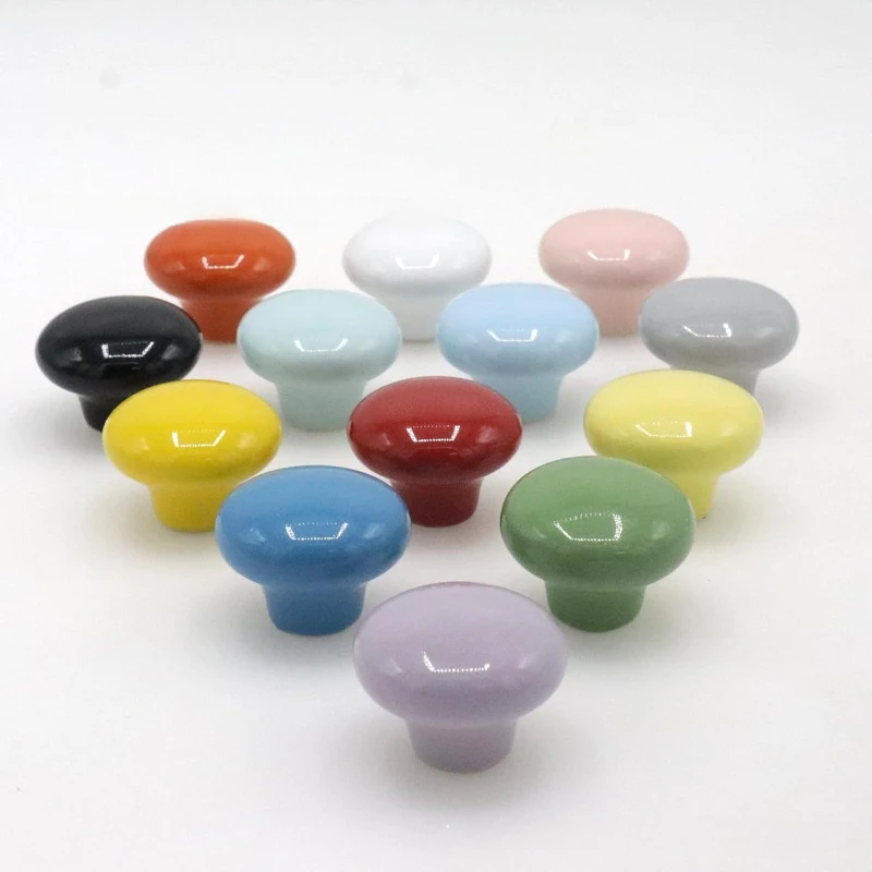 Mushroom shaped ceramic antique cabinet handle hot selling retro colorful wardrobe drawer handle single hole