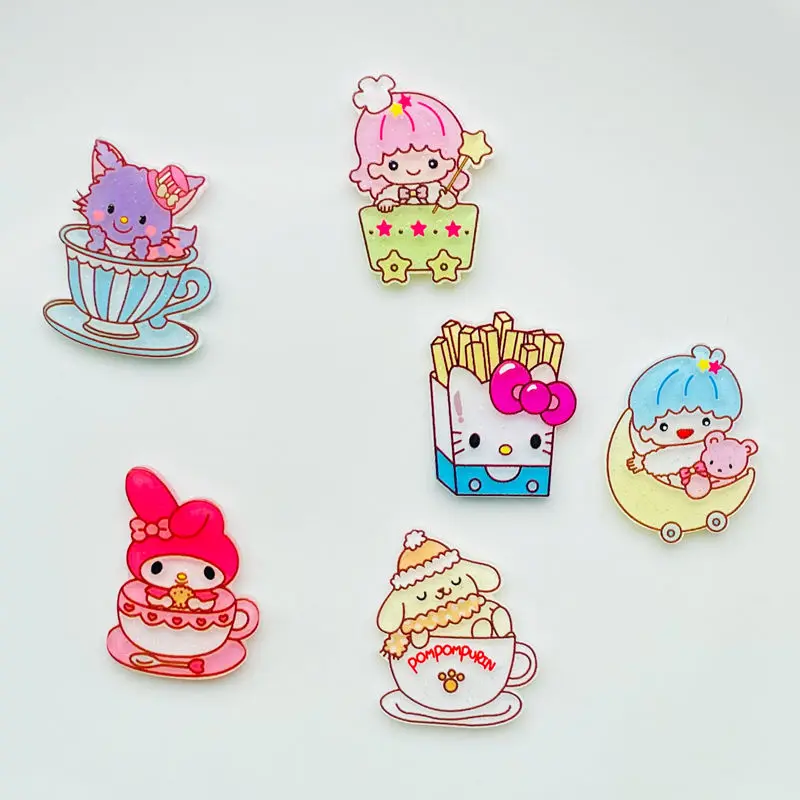 10Pcs New Acrylic Kawaii Cute Cartoon Bowtie French fries Sticker  Series Clip Book DIY Fashion Hairpin Decoration Crafts