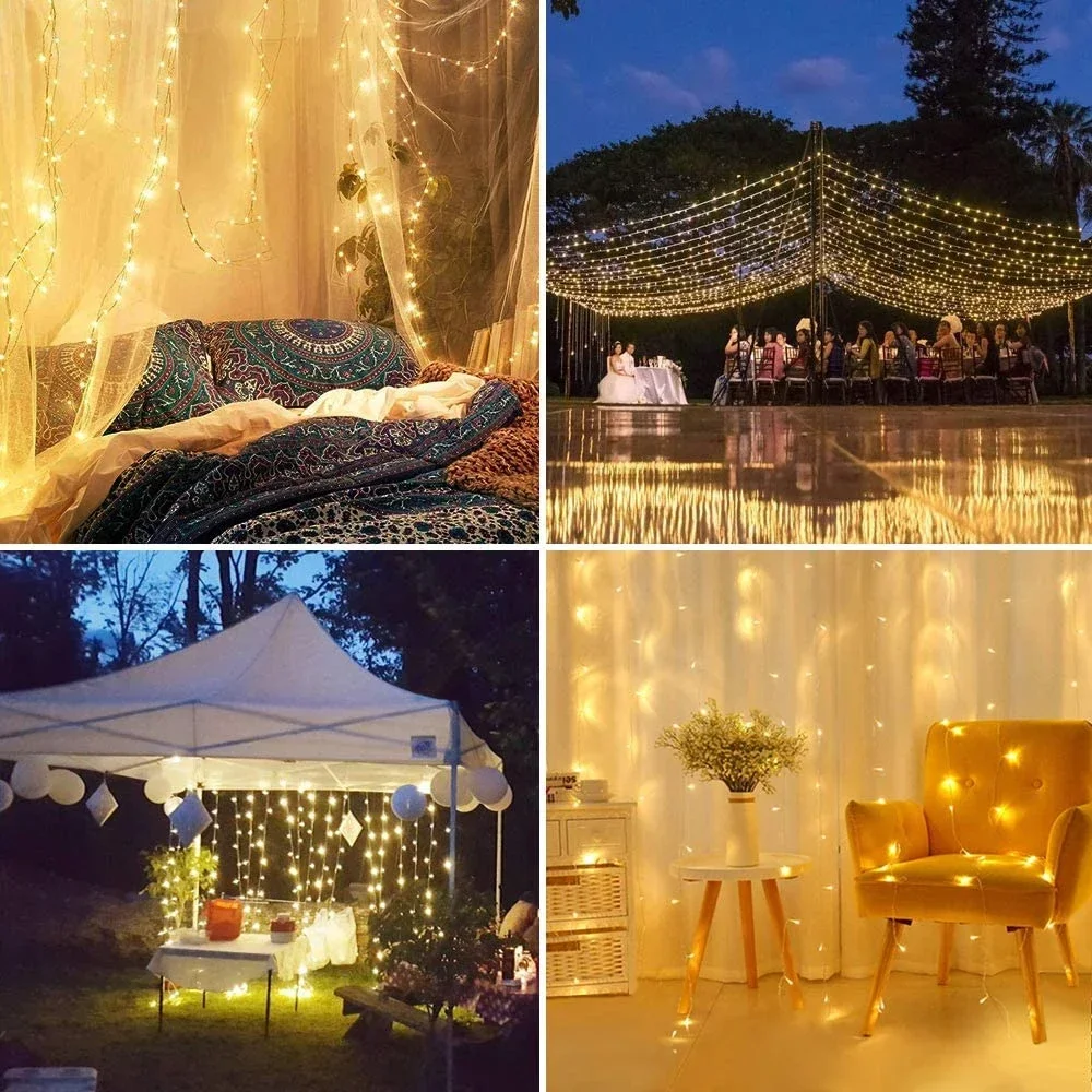 LED Garland Curtain Light com controle remoto, luzes de fadas para quarto em casa, decorações de Natal e casamento, 8 modos USB, 3x3m, 6x3m