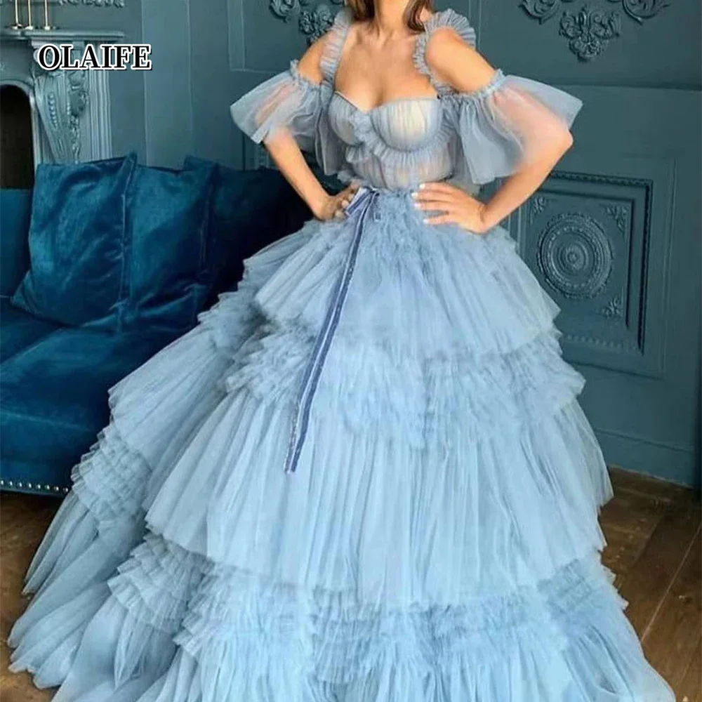 

Elegant Sweetheart Neck A-line Prom Dress Short Sleeve Puffy Evening Dresses Princess Full Length Robe De Mariage 2023 Nouveauté