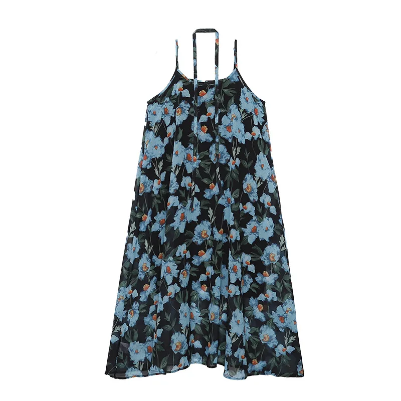Peinture à l'huile française florale à lacets taille cintrée minceur tempérament robe Camisole