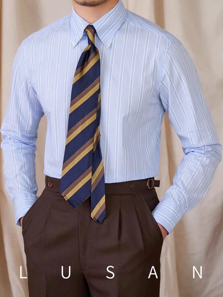 

Business Casual Cotton Shirt Men | Spring Autumn Striped Long Sleeve | Slim Fit Commuter Office Wear Trendy Gentleman Formal Top