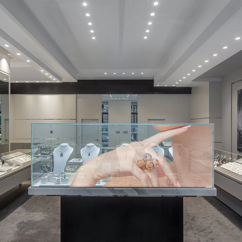 Transparent OLED Smart Window 55-Inch Movable Ultra-Thin Touch Screen for Interactive Advertising and Wayfinding