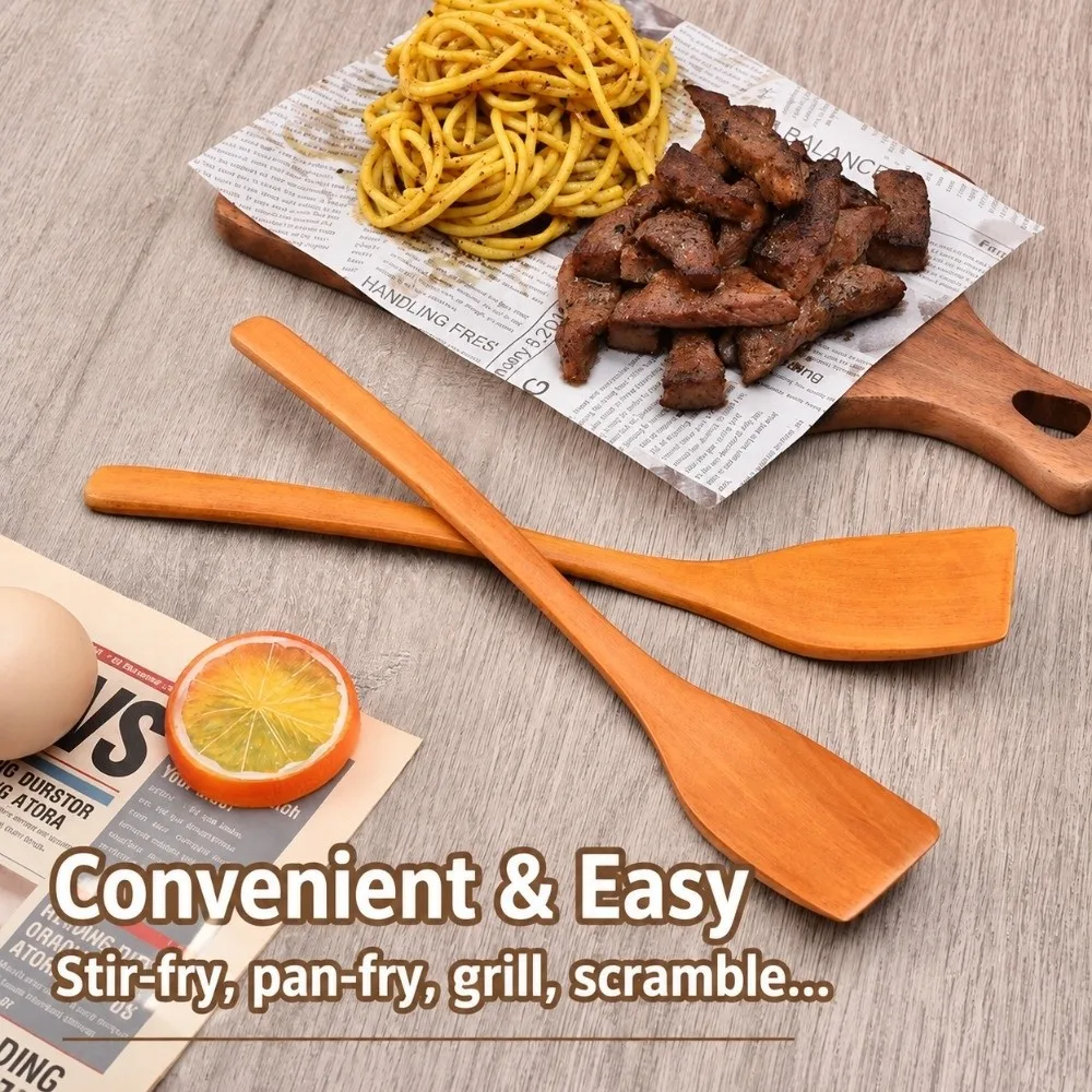 New Mini Wooden Spatula Smooth Surface Long Handle Cooking Shovel Solid Build Grilling Spatula Home Kitchen Use