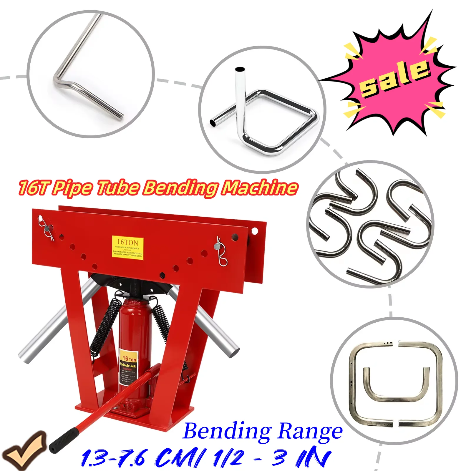 

16 Ton Hydraulic Pipe Tube Bender Manual Heavy-Duty Pipe Bending Machine With Dies Red/Blue