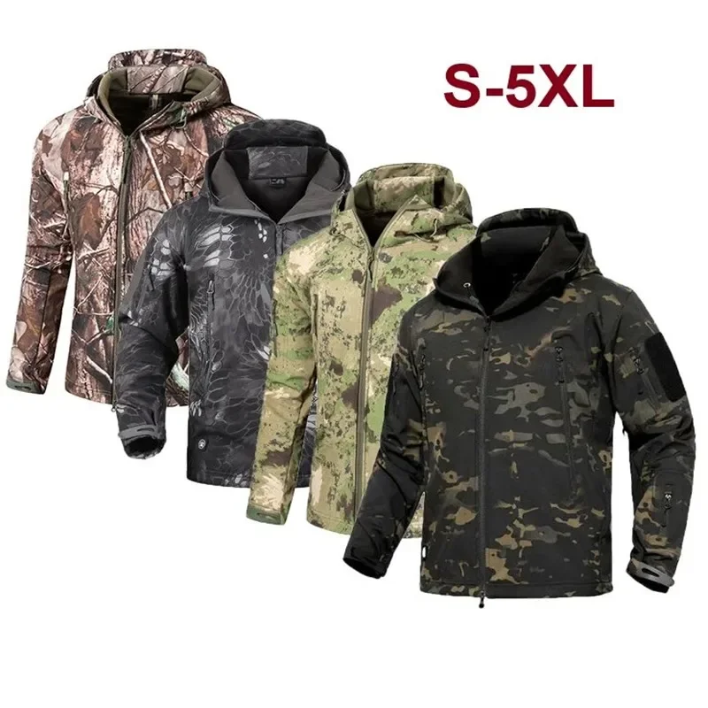 

Men's Winter Sharkskin Tactical Waterproof Cargo Jackets Male Hoodie Coat Combat Fishing Hiking Camping Climbing Skiing Hunting