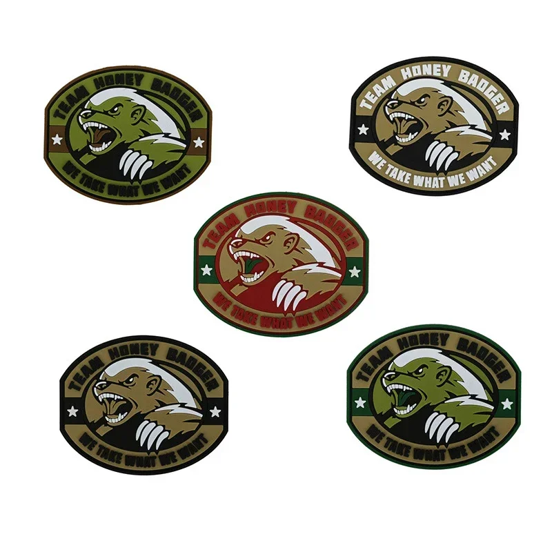 TEAM HONEY BADGER Patch Tactical Morale Badge PVC Hook and Loop Patches for Clothing Military Armband Sticker Backpack Jacket