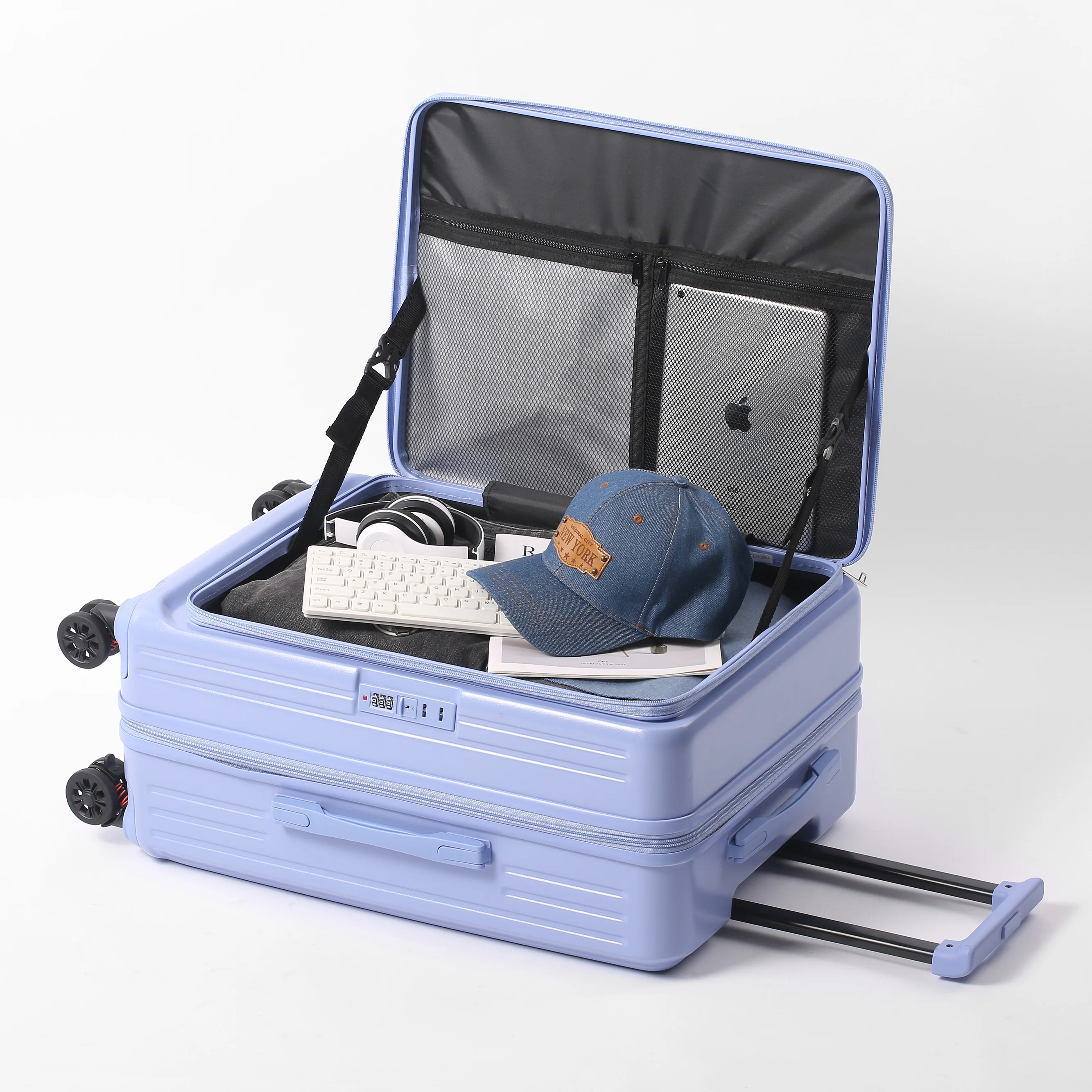 

New Arrival Elegant Luggage – Exquisite Large Capacity Aluminum Frame Spinner Suitcase with 3D Stripe Pattern for Christmas