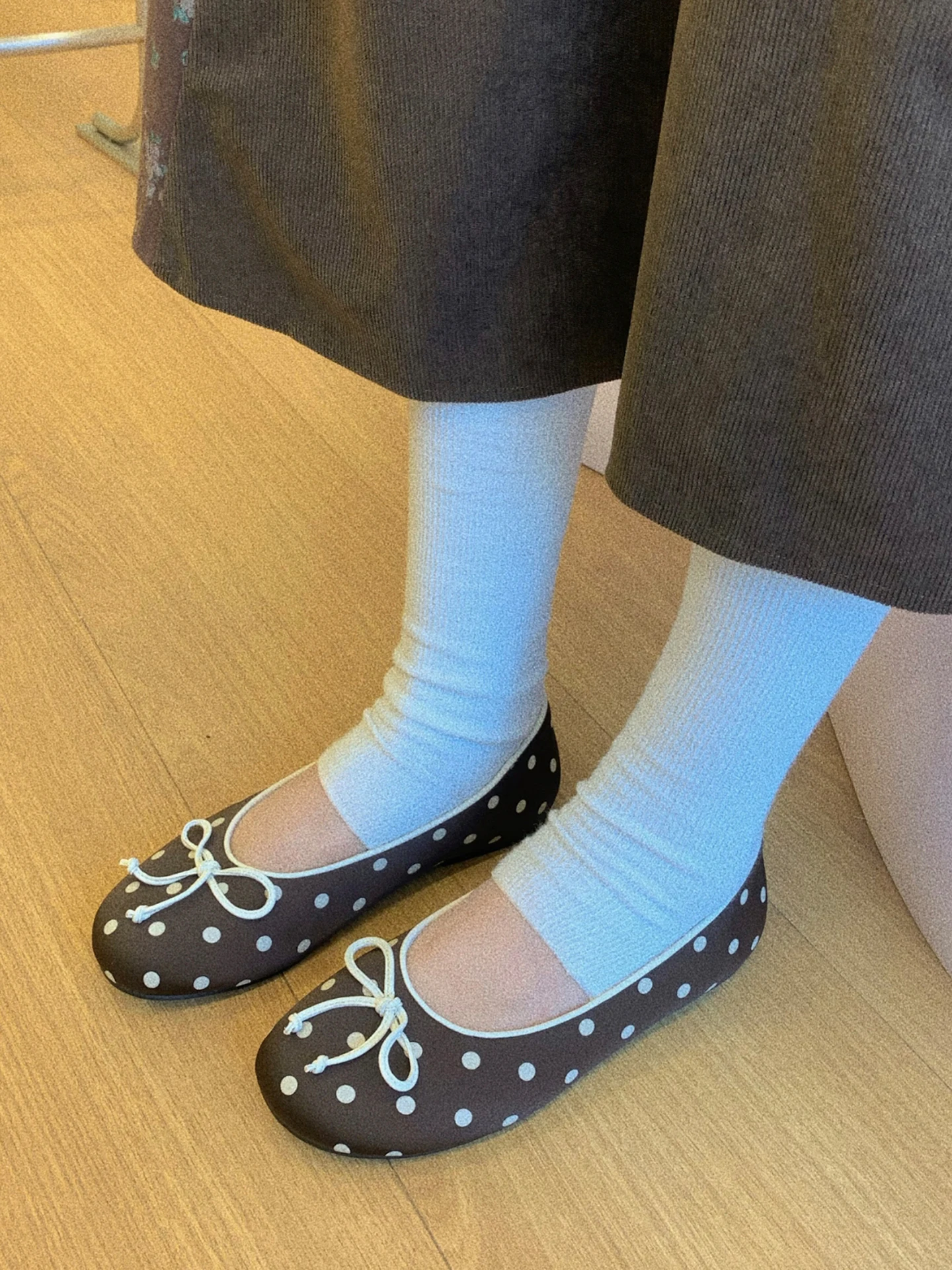rean-vivion-ballet-flat-shoes-women's-round-toe-soft-bottom-polka-dot-flats-spring-autumn-new-style-sweet-style-casual-shoes