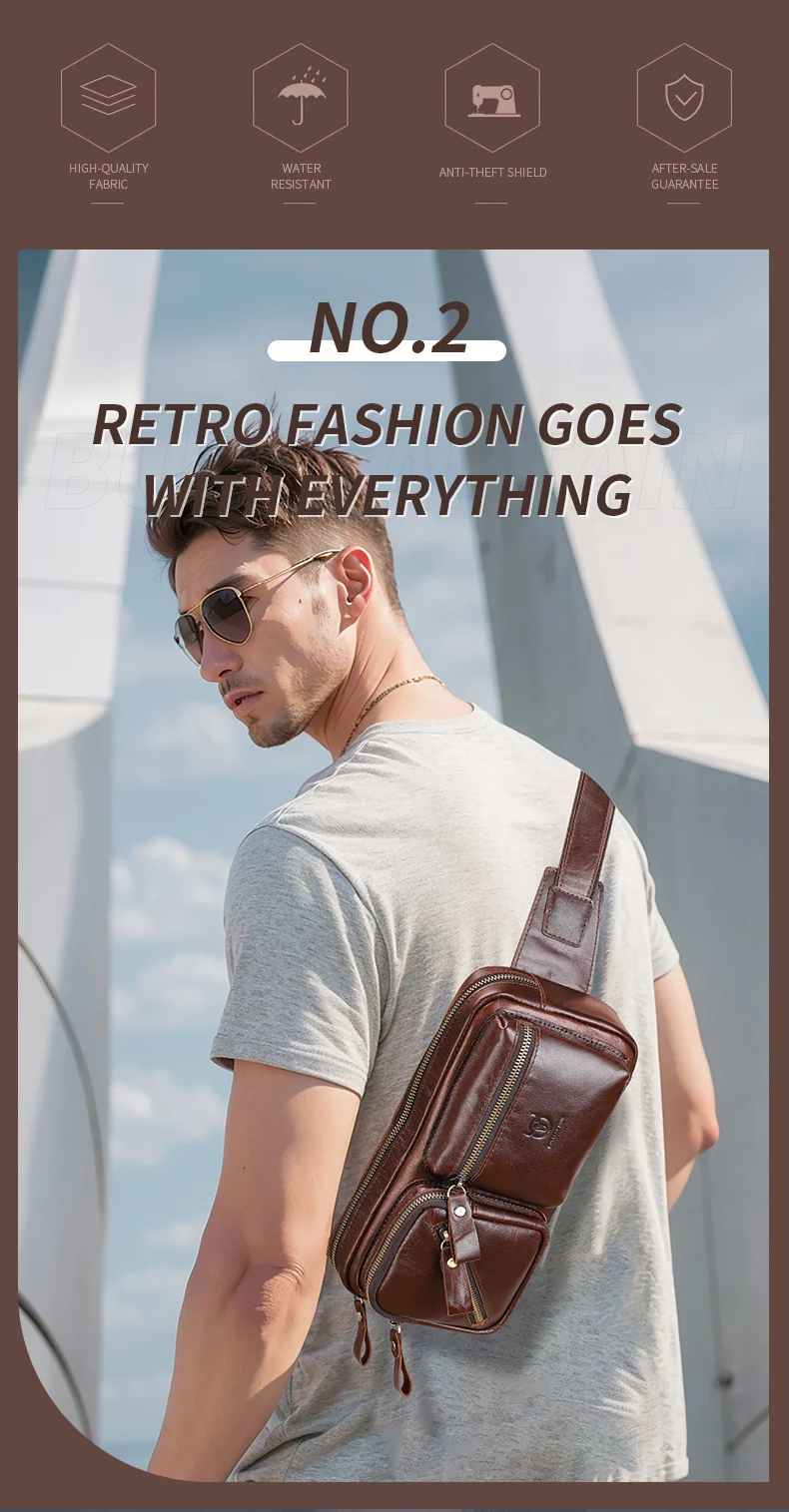Bull captain Herren Echt leder Brusttasche Outdoor Sport Umhängetasche Multifunktion ale Hüft tasche mit großer Kapazität – Detail 4