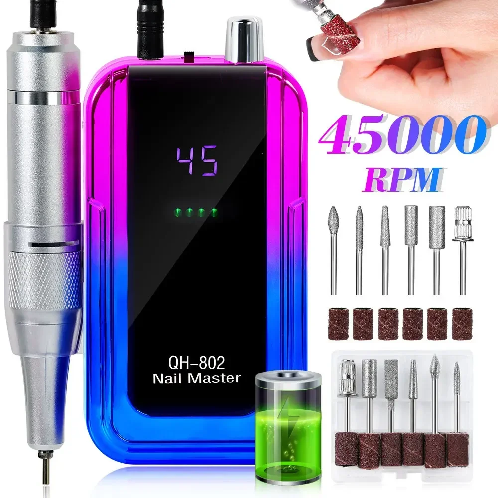 45000RPM Rechargeable Electric Nail Drill Machine With USB Connector Nail Polish Remover Drill Set Manicure Sander Low Noise