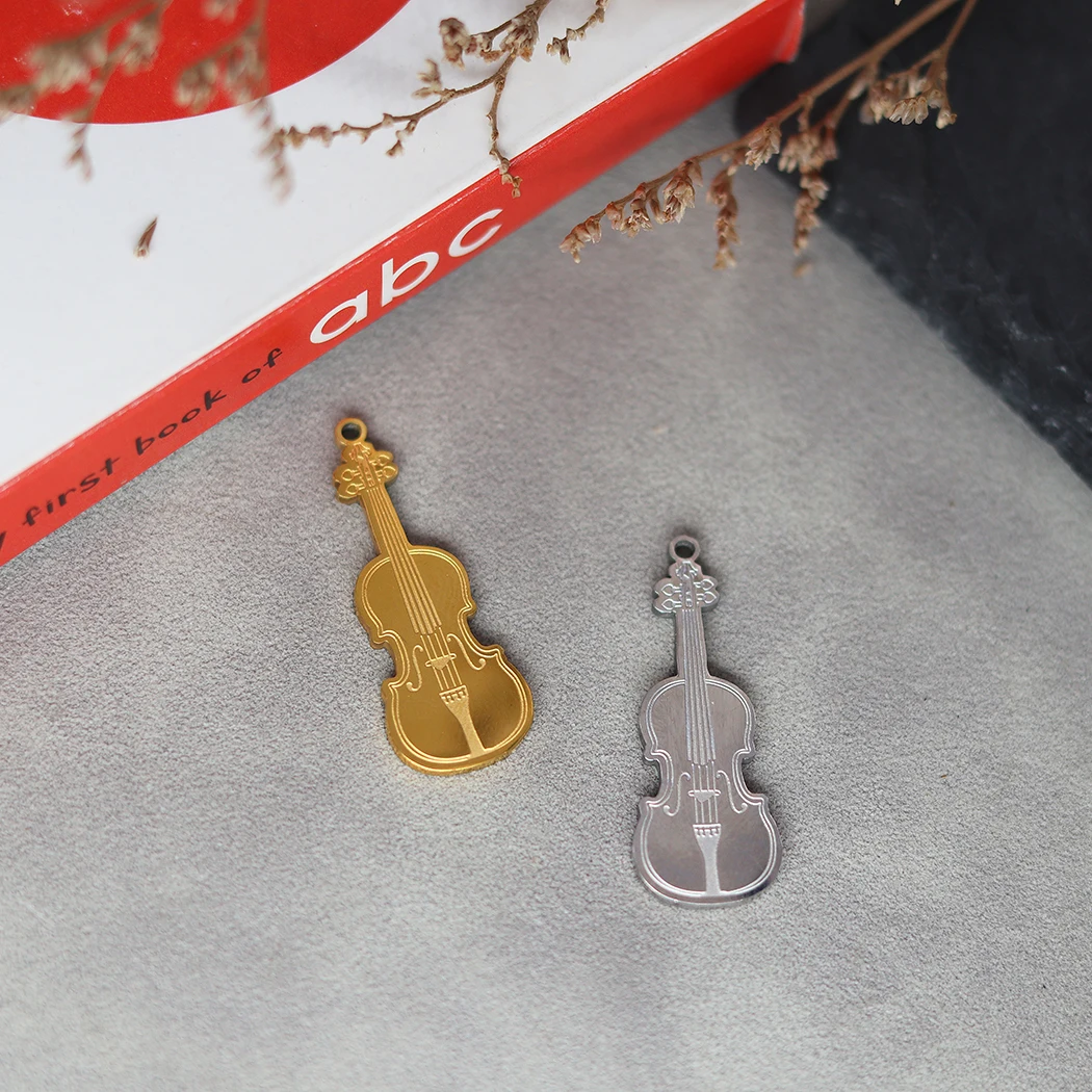 2PCS Musician violin Pendant DIY Stainless Steel Gift For Women Men Charm Pendant For Bracelet Jewelry Findings