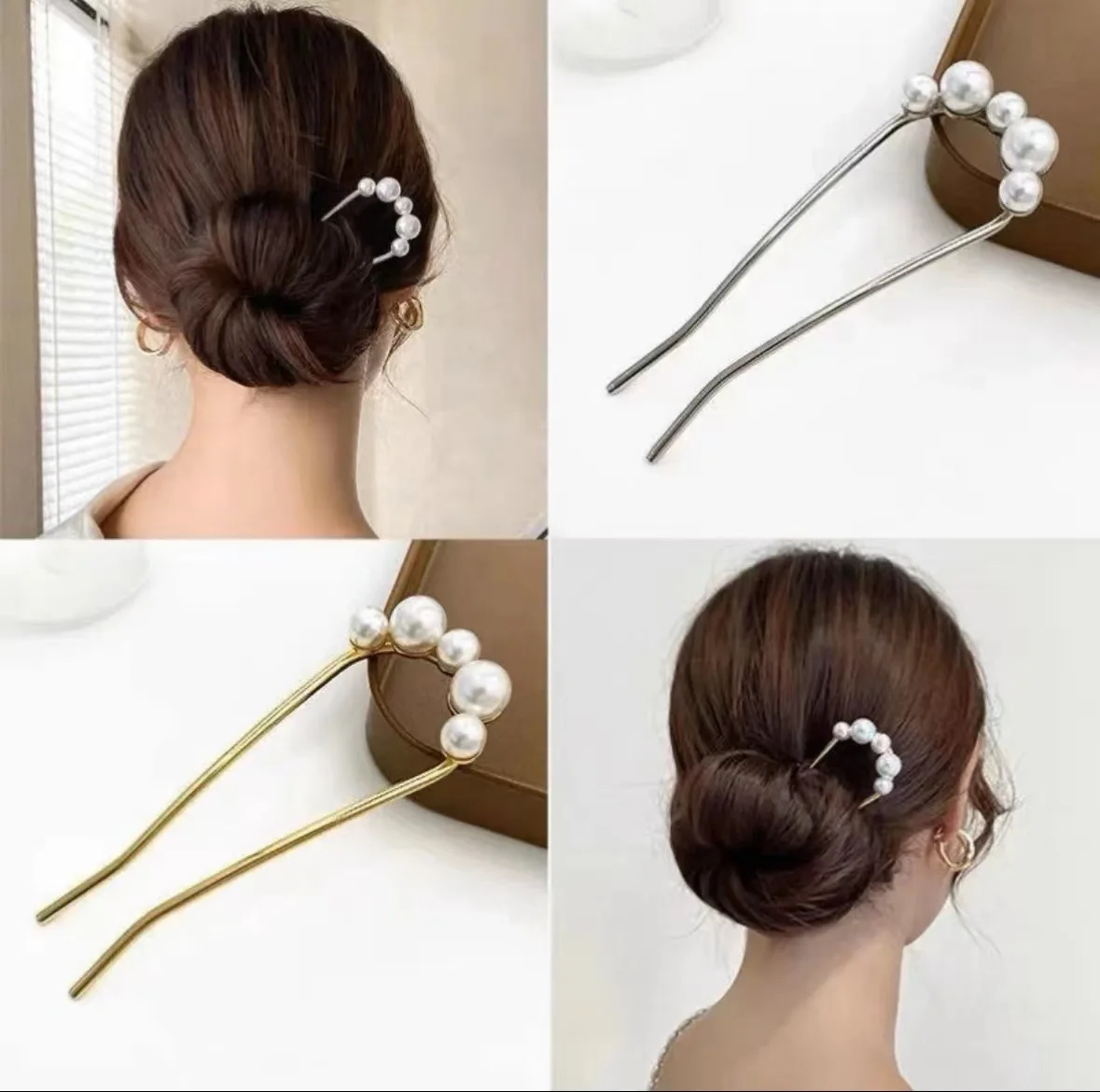 1pcs U Shaped Hairpins Pearl Alloy Waved Hair Clips Simple Metal  Barrettes Bridal Hairstyle Tools Accessories Wedding