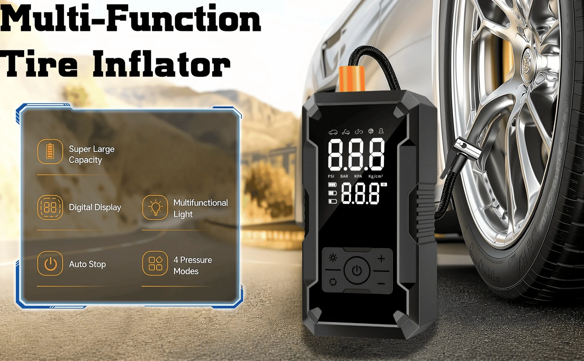 STSCELZ Autoreifenfüller, 150 PSI kabelloser Luftkompressor mit digitalem Manometer, wiederaufladbare tragbare Reifenpumpe – Detail 2