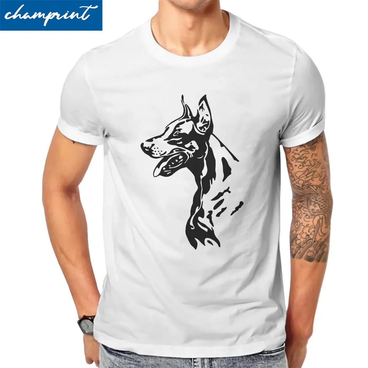 Men's Doberman Pinscher T Shirt Canine Portrait Cotton Clothes Vintage Short Sleeve Round Neck Tees 6XL T-Shirt